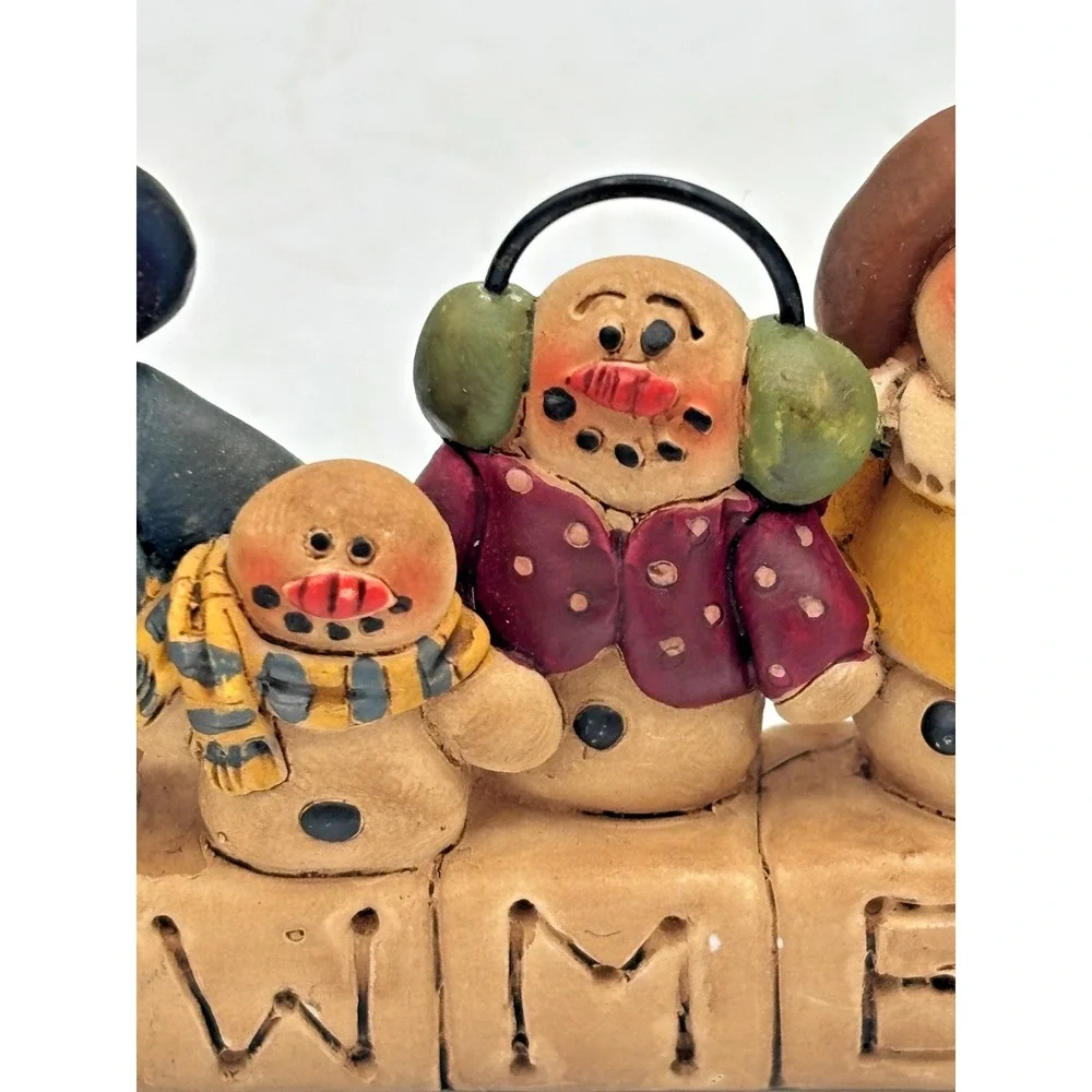 Blossom Bucket I‎ Love Snowmen Block Figurine Suzi Skoglund Resin Vintage